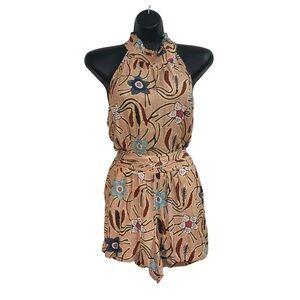 Christian Siriano New York Women's M Medium Romper Halter Neckline Floral Belted